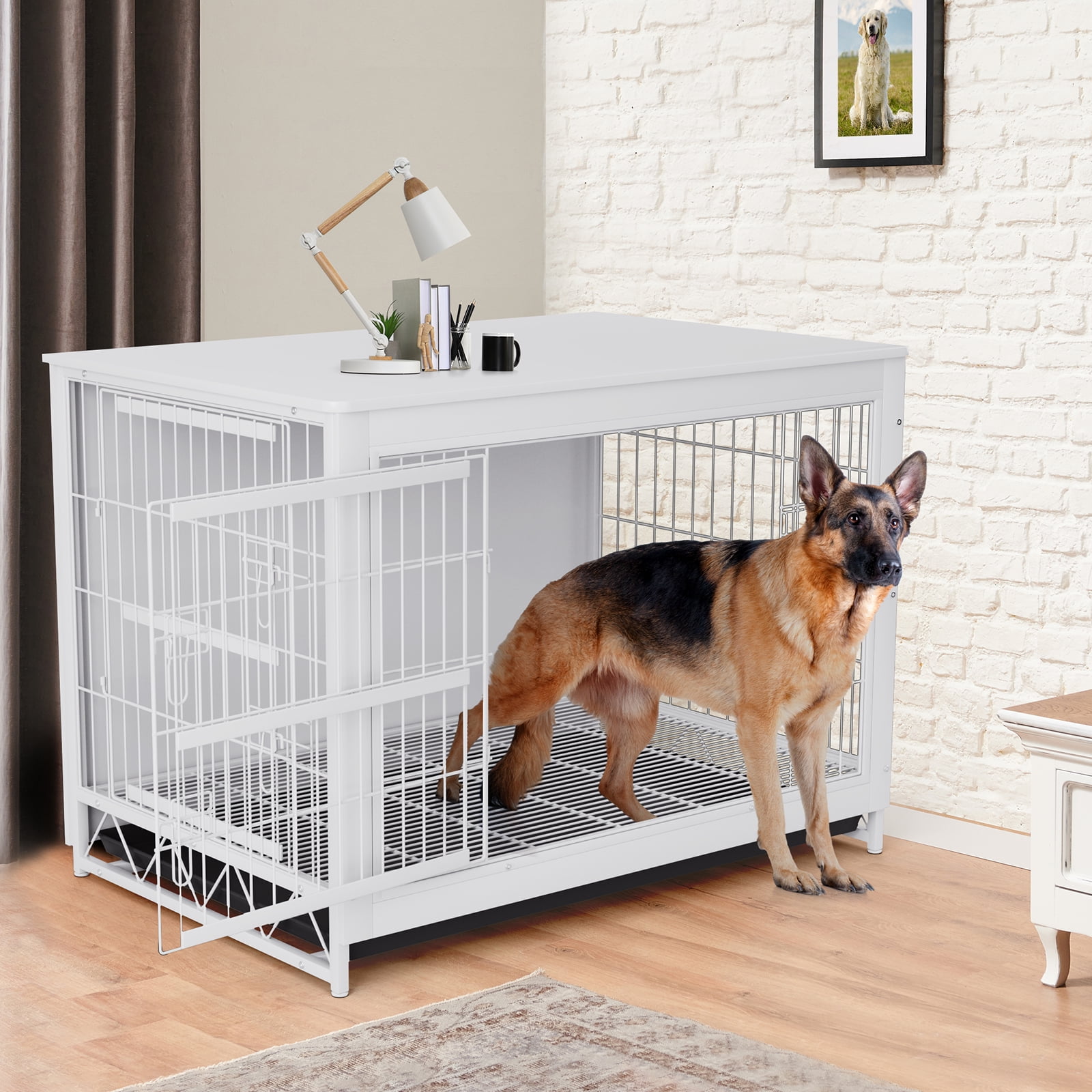 Pirecart 44.1" Wooden Large Pet Dog Crate Furniture with Removable Tray for Small/Medium/Large Dogs