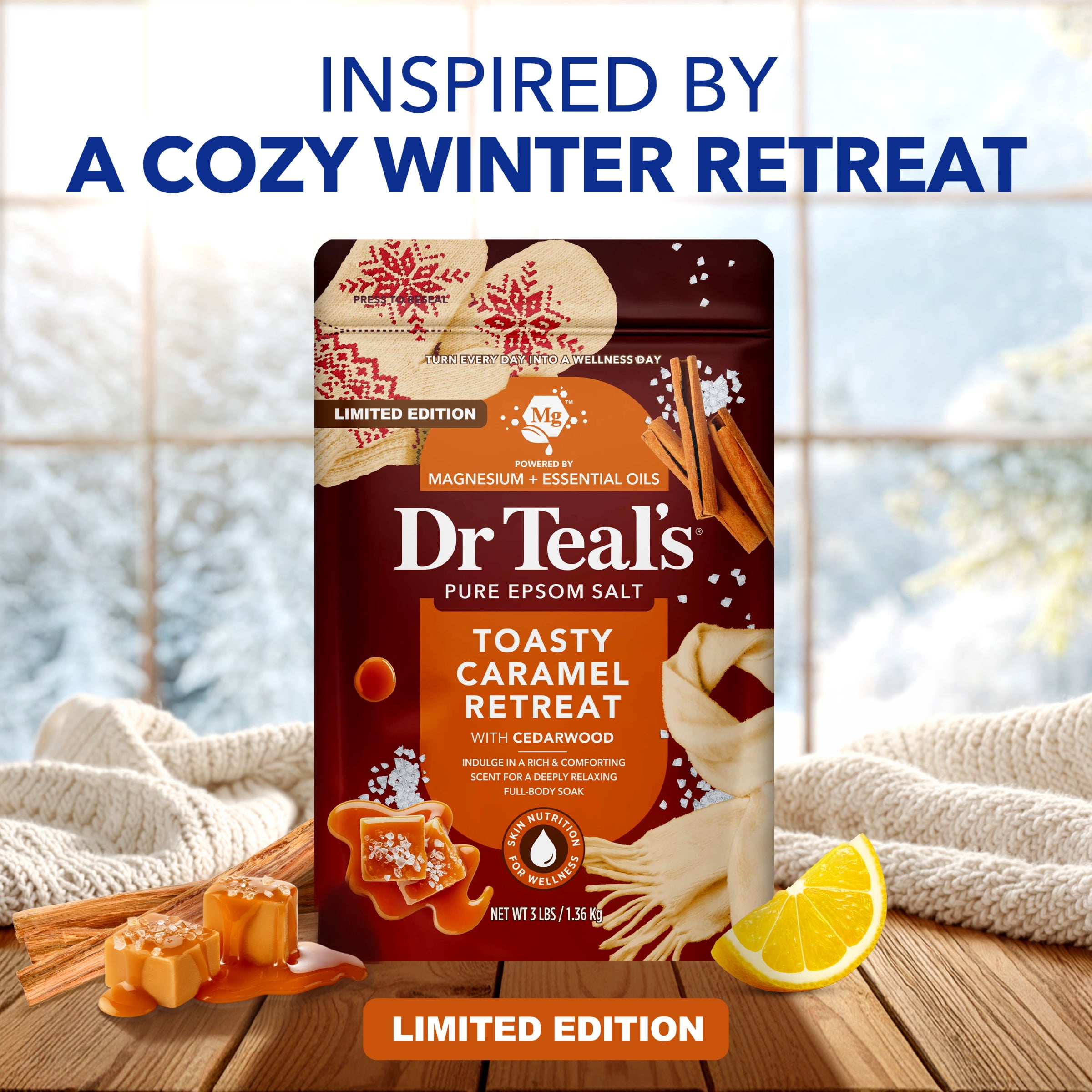 Dr Teal's Toasty Caramel Epsom Salt Magnesium Bath Soak, Essential Oil, 3 lbs