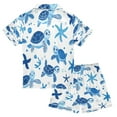 thumbnail image 2 of Silky Satin Kids' Pajama Set Breathable & Smooth Unisex Button-Down Pajamas Cute Turtles and Starfish, 2 of 8
