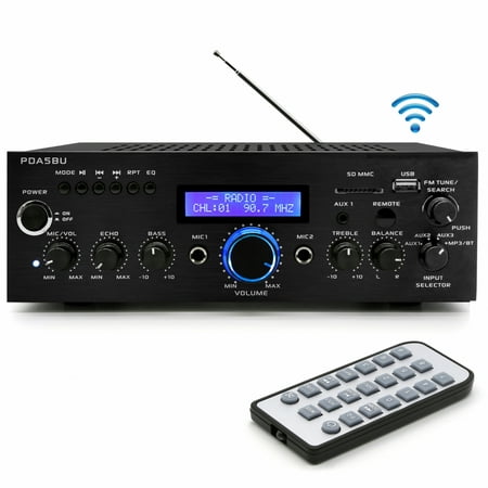 PYLE PDA5BU - Compact Bluetooth Stereo Amplifier - Home Desktop Stereo Receiver System with FM Radio, MP3/USB/SD/AUX (200 (Best Sounding Stereo Amplifier)