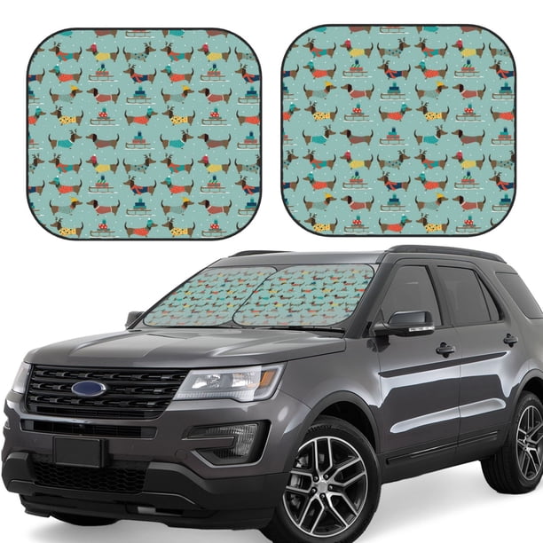 Balery Dachshund Dog Puppy Parasol para parabrisas de coche de 2 piezas | Parasol plegable para parabrisas delantero de coche para la mayoría de sedanes-Medium