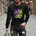 thumbnail image 2 of UVEASISHA Big and Tall Mardi Gras Shirts for Men Long Sleeve Mask Print Graphic Tees Holiday Casual Slim Fit Workout Shirt Stretchy Gym Muscle Tee Black 4XL, 2 of 6