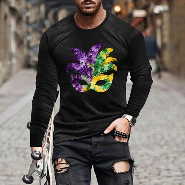 Amzcrzy Sudadera Para Hombre, Moda Para Hombre, Estampado De Carnaval, Blusa De Manga Larga Y Cuello Redondo, Color Negro, 2Xl