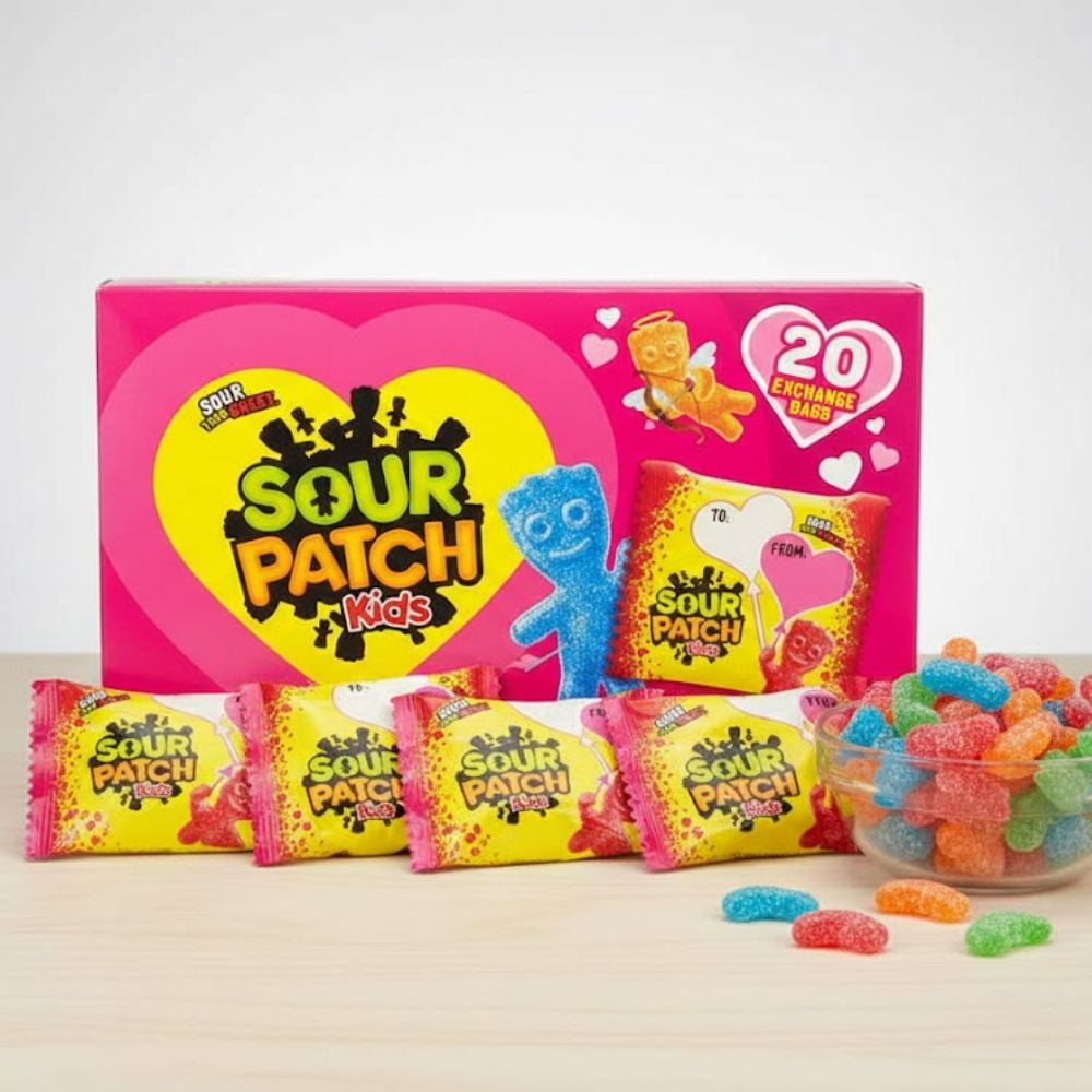 SOUR PATCH Kids Soft & Chewy Candy, Sour Then Sweet, 20 Exchange Bags, Net Wt 8.81 oz (250g), Individually Wrapped Candy Bags