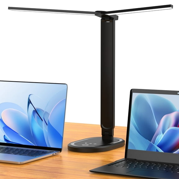 Govvep Foldable Dual Head LED Desk Lamp, 5-Level 1000LM Brightness, Adjustable Arms for Reading/Study, Black