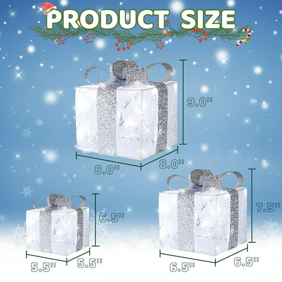 KITBONIS Christmas Gift Box Sets Decor 3PC Xmas LED-Lits Decoration Holiday Garden Yard Decoration