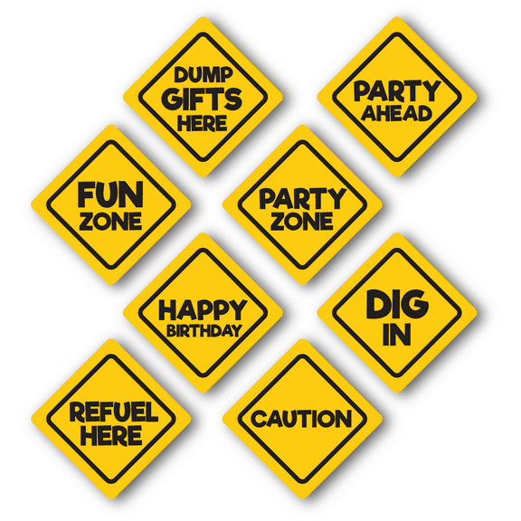 8 Construction Birthday Party Caution Sign Decorations