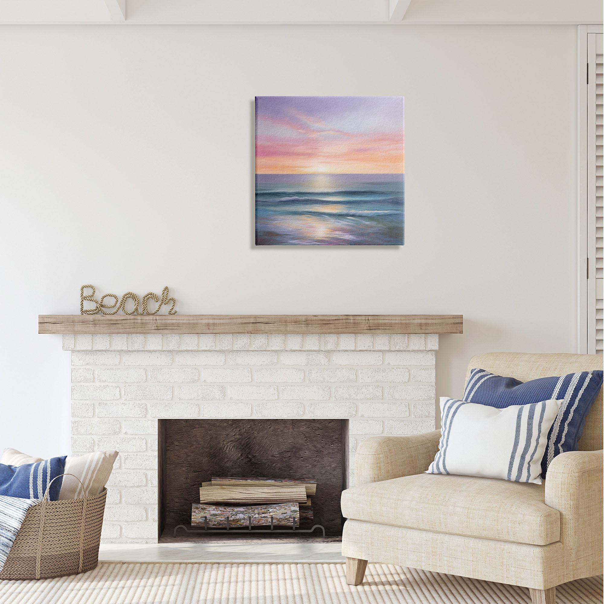 Stupell Industries Ocean Sunrise Painting Nature Painting Gallery Wrapped Canvas Print Wall Art, 24 x 24