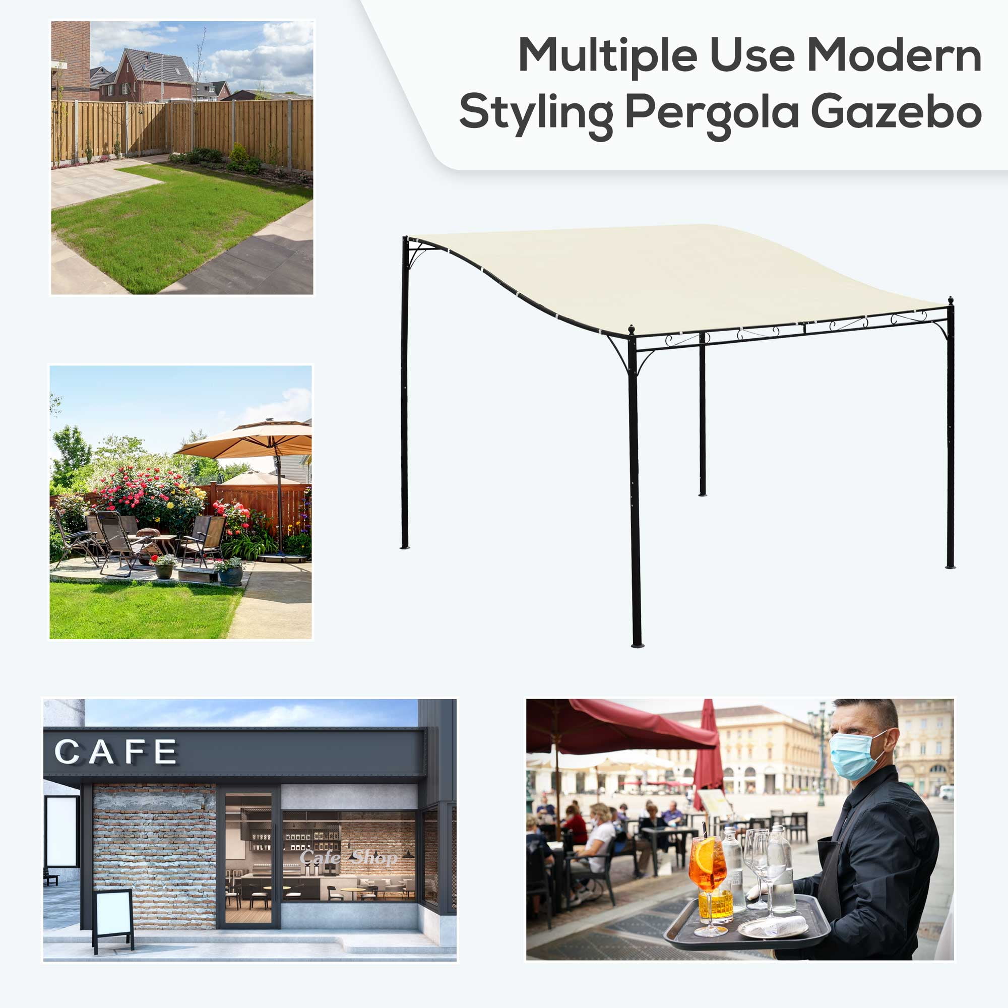 Outsunny 10' x 10' Outdoor Pergola Gazebo, Canopy w/ Drain Holes, Cream