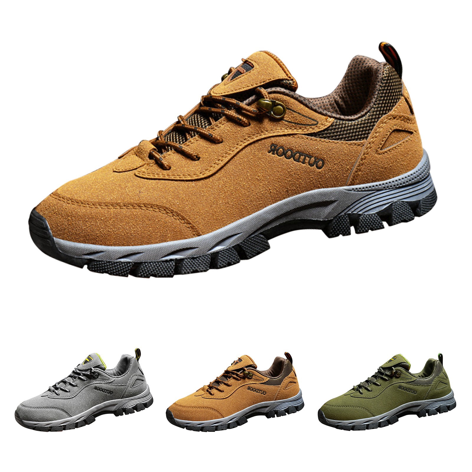 XIMIN Men's Suede Low-Top Hiking Sneakers Hiking Walking Shoes Extra Wide Lightweight Outdoor Cushion Sneakers Non-Slip Running Trekking Shoes