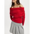 thumbnail image 4 of SUNSIOM Women's Off Shoulder Sweaters Classic Long Sleeve Solid Color Knit Pullover Slim Fit Tops, 4 of 7
