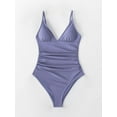 thumbnail image 2 of Women'S One Piece Swimsuit Tummy Control V Neck Bathing Suits（Purple Size:S), 2 of 5