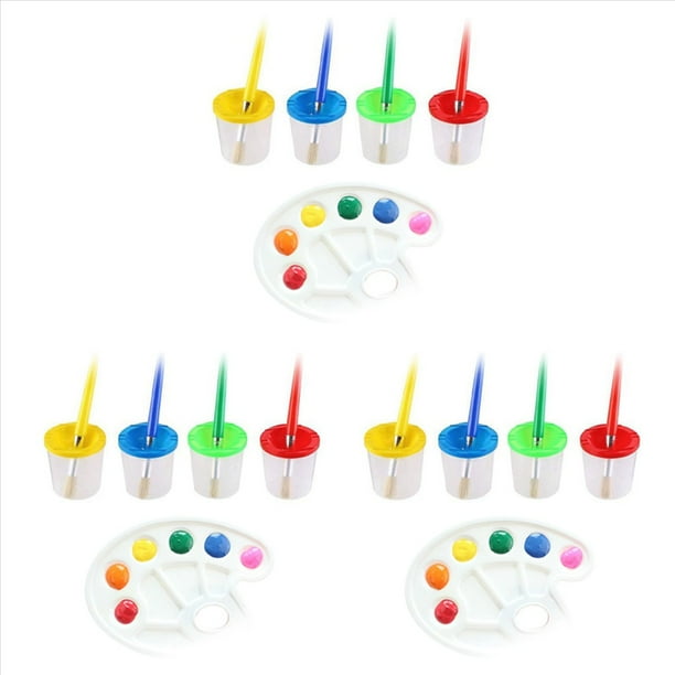 Juego de Tazas de Pintura Sin Derrames de 27 Piezas con Pinceles Y de Bandejas de Pintura, Tazas de Pintura con Tapas para Niños Pintura Artística