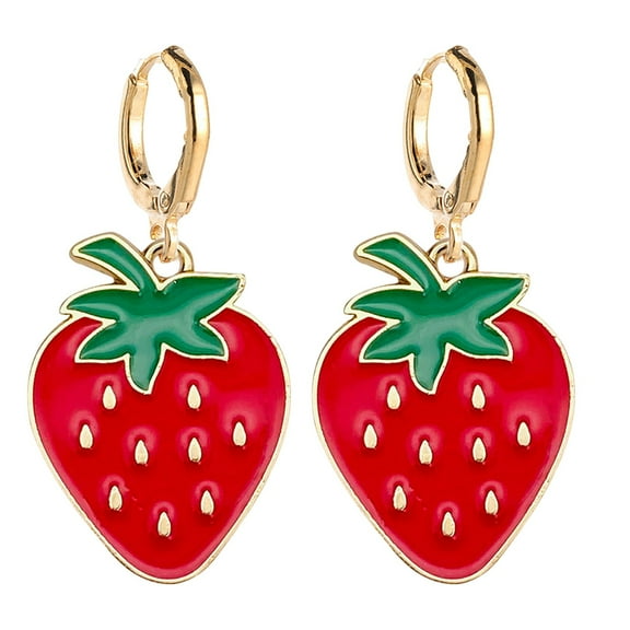BNNG Enamel Dangle Earrings For Women Fruit Earrings Lemon Strawberry Cute Fruit Wind Alloy Oil Dropping Earrings Jewelry Artistic Rectangle Stud Earrings Women'S Enamel Strawberry Earrings