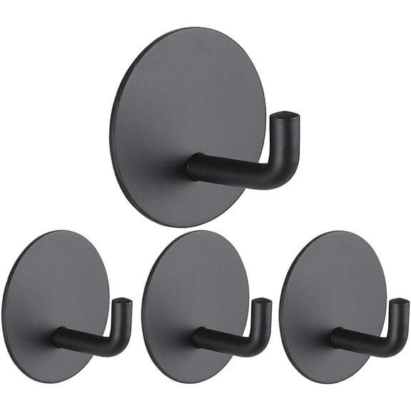 Emlimny 4 Packs Waterproof Adhesive Wall Hooks, Heavy Duty Stick on Wall Hooks for Hanging Robe Coat Towel Keys Bags, Bathroom Toilet Office Closet Cabinet (Black)