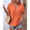 thumbnail image 2 of Womens Casual Button Down Notched V Neck Blouses Tops Loose Short Sleeve Solid Fall Shirts for Women Orange Color L, 2 of 3