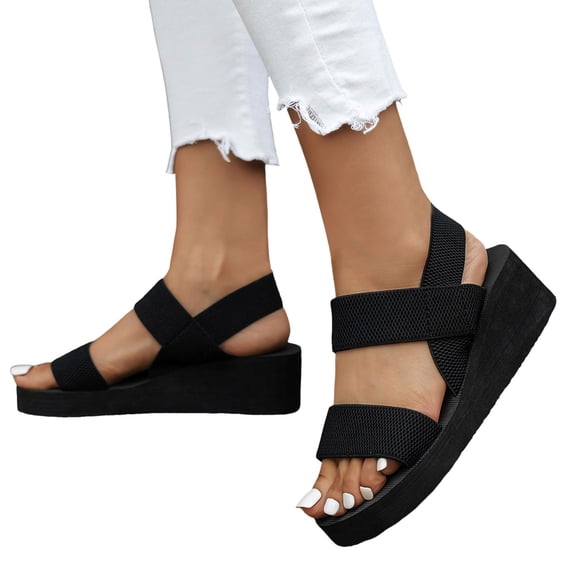 Womens Beach Sandals Waterproof Wedges Classic Lightweight Wide Width Wedge Heels Womens House Shoes Ankle Buckle Studded Fashion Sandals for Summer