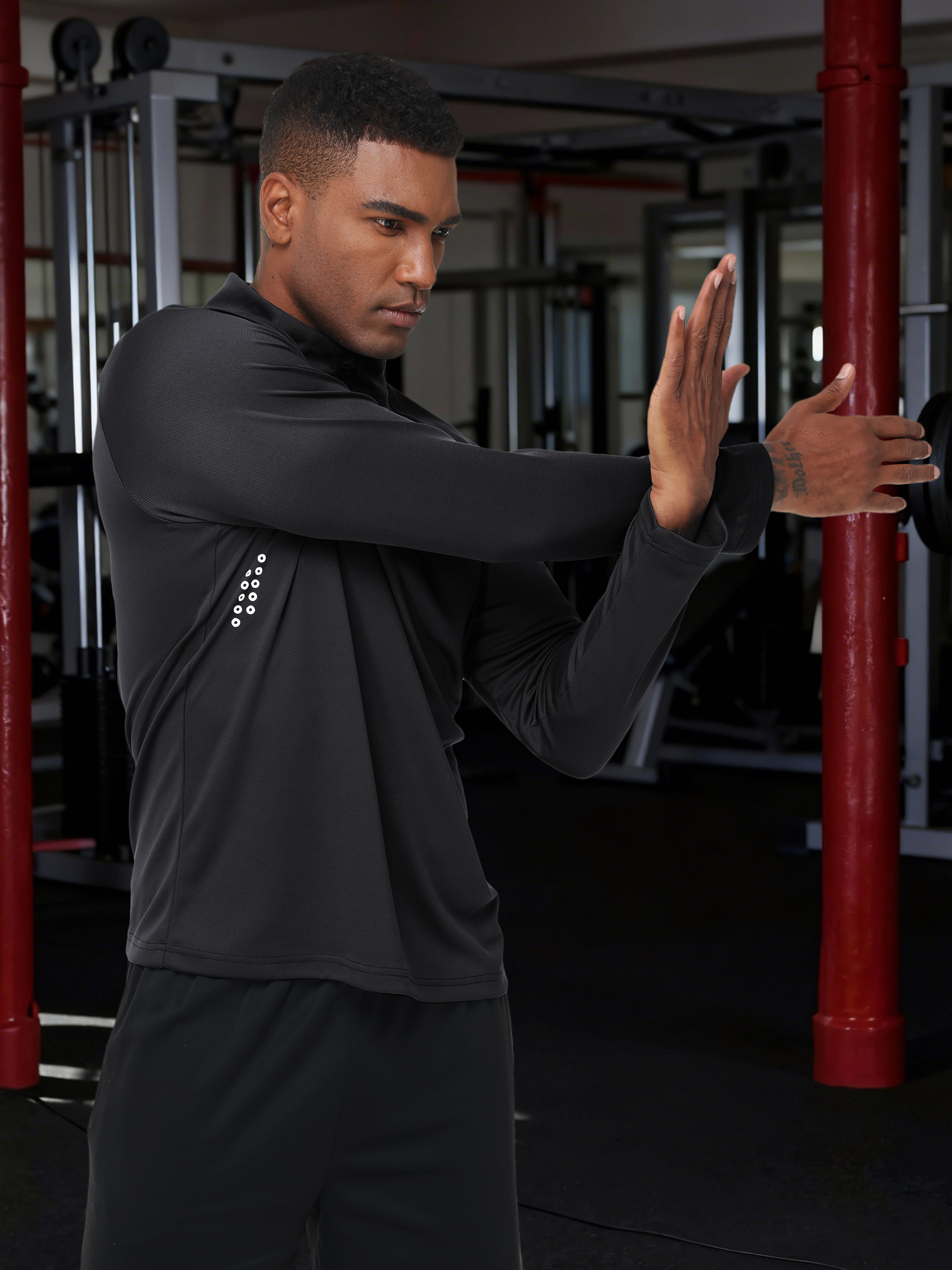 Pullover de hombre con cremallera parcial y manga larga, de secado rápido y absorción de humedad, camisa atlética para correr, golf, gimnasio y uso casual 6