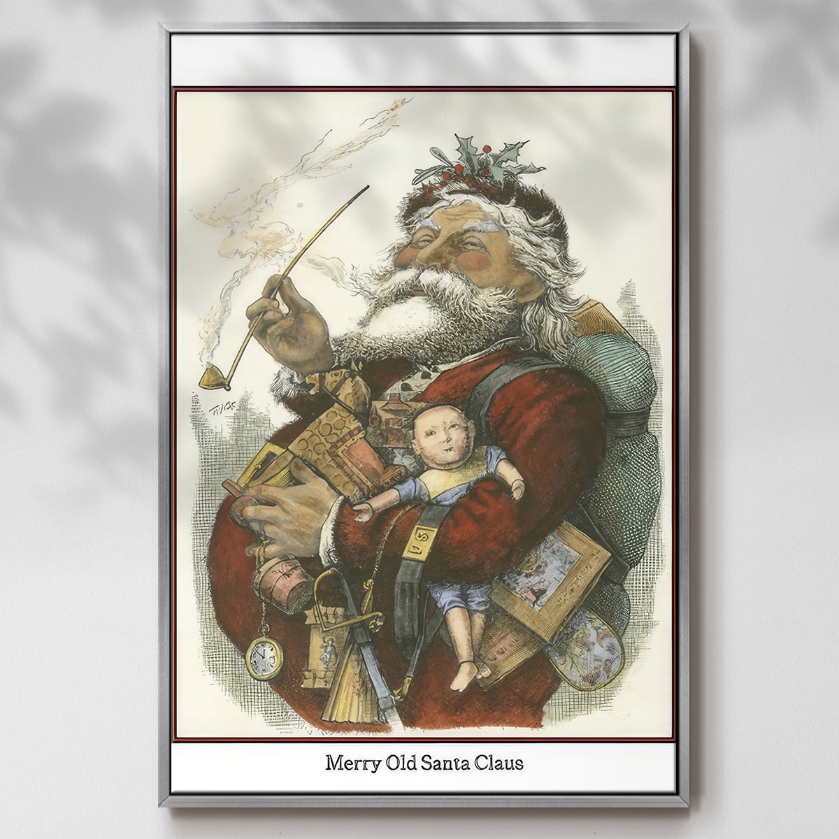 Merry Santa - Framed Gallery Wrapped Holiday Canvas - 27 x 41 - Silver Frame