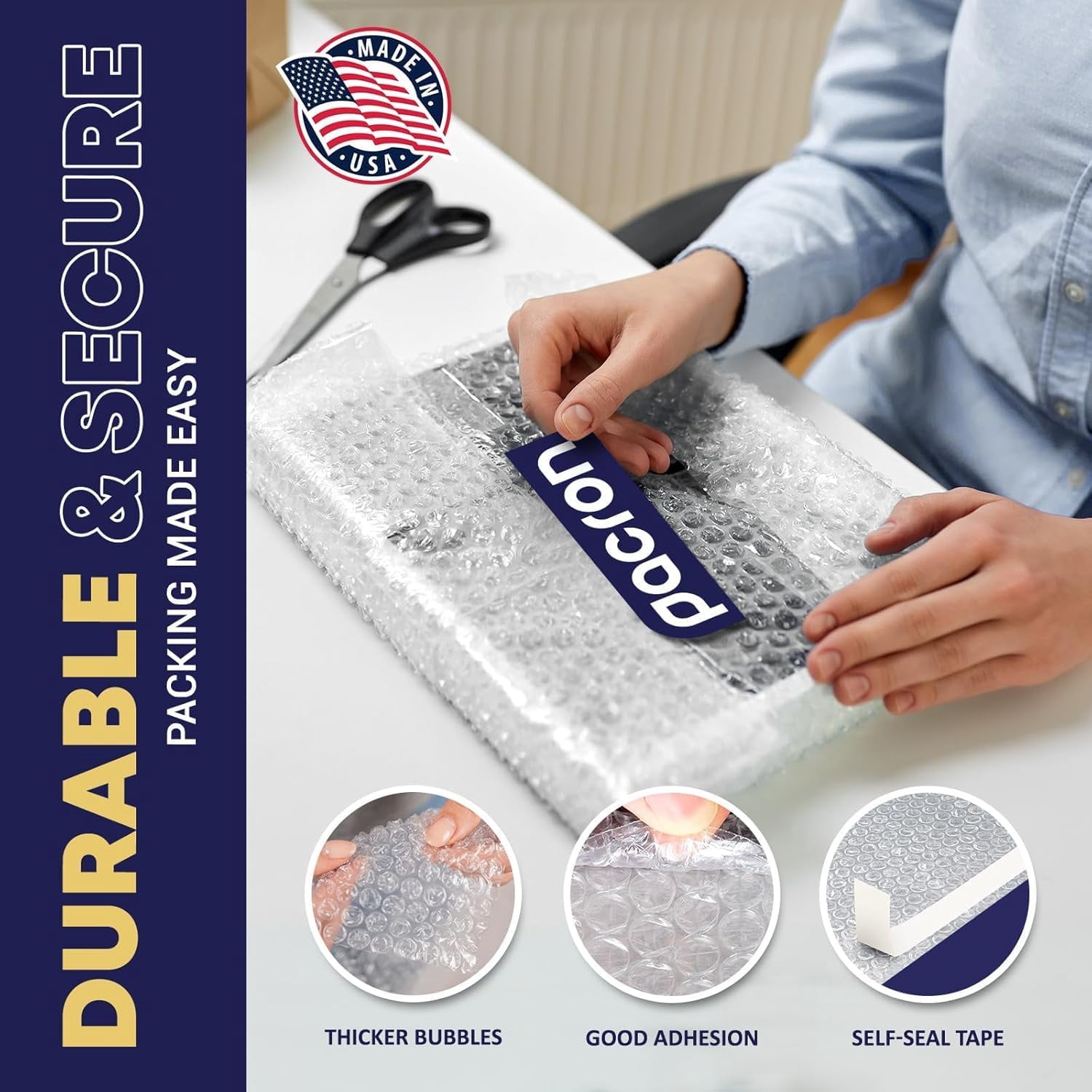 Pacron Bubble Wrap Sheets 12x12, 225-Count – Eco-Friendly No Tape Cushion Wrap for Shipping Fragile Items