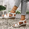 thumbnail image 3 of Rokment Women's Orthopedic Wedges Sandals Fashion Casual Leather Open Toe Crooss Band Ankle Strap Platform High Heels Strappy Dress Sandals for Woman White Size 6.5, 3 of 5
