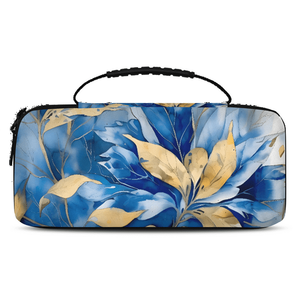 Herdesigns Blue Gold Leave Carrying Case for Nintendo Switch 2 with 20 Game Card Slots, Portable Travel Carry Case for Accessories and Console