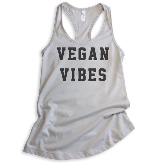 Vegan Vibes Tank Top, Ladies Racerback Tank Top, Vegan Tank, Veganism Tank, Silver Gray, Large