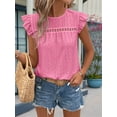 thumbnail image 4 of Women Summer Eyelet Tops Dressy Casual Crew Neck Ruffle Cap Sleeve Boho Shirts Lace Embroidered Blouses 2025 Pink M, 4 of 9