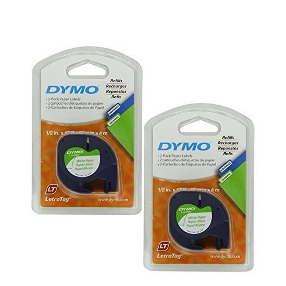 Dymo LetraTag Pack Paper Label Refills, White, 1/2 x 13 Feet, Pack of 4