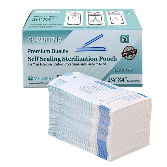 Self-Sealing Sterilization Pouches, 2.25 x 4 in, 200 Pack