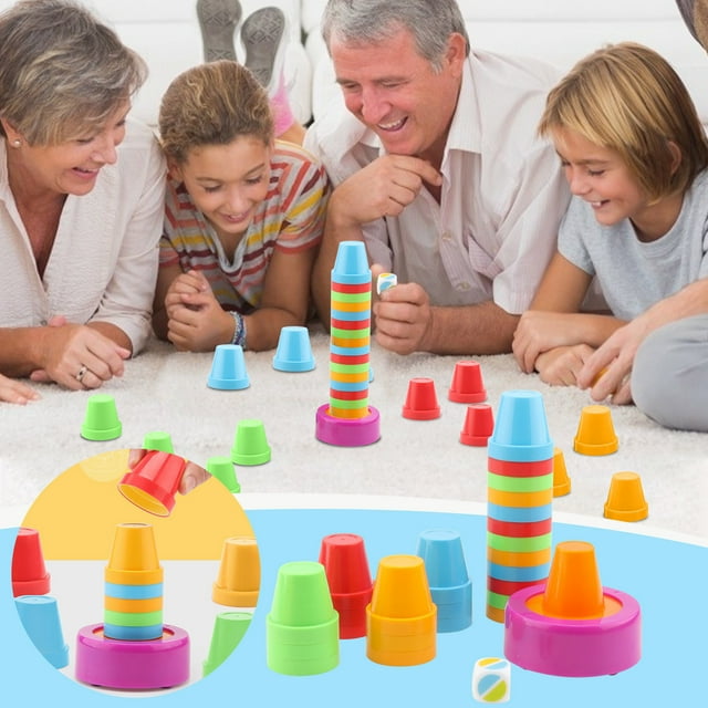 Aodebiao Speed Stacking Cups Game - Fast-Paced Color Matching Challenge - Family Party Brain Teaser - Educational STEM Toy for & Adults - Competitive Interactive Tabletop Puzzle with Dice