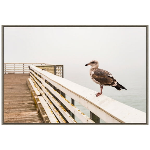Amanti Art Sea gull on wharf Framed Canvas Wall Art Print