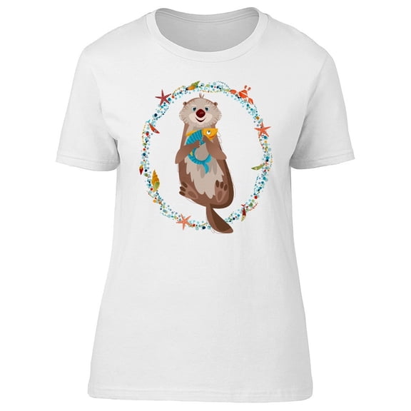 Cute Sea Otter With A Fish Tee Women's -Image by Shutterstock
