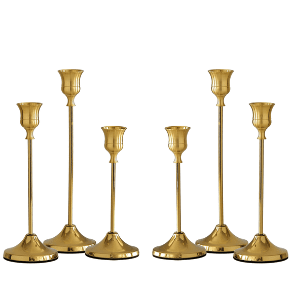 Set of 6 Brass Gold Candlestick Holders, Vintage Metal Taper Candle Holders Bulk, Decorative Candle Stand Dining Table Centerpiece Decor, Fireplace Mantel Decorations, Wedding Party Gifts