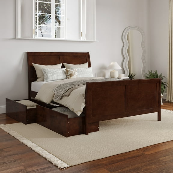 Leo & Lacey Urban Full Storage Platform Bed in Walnut