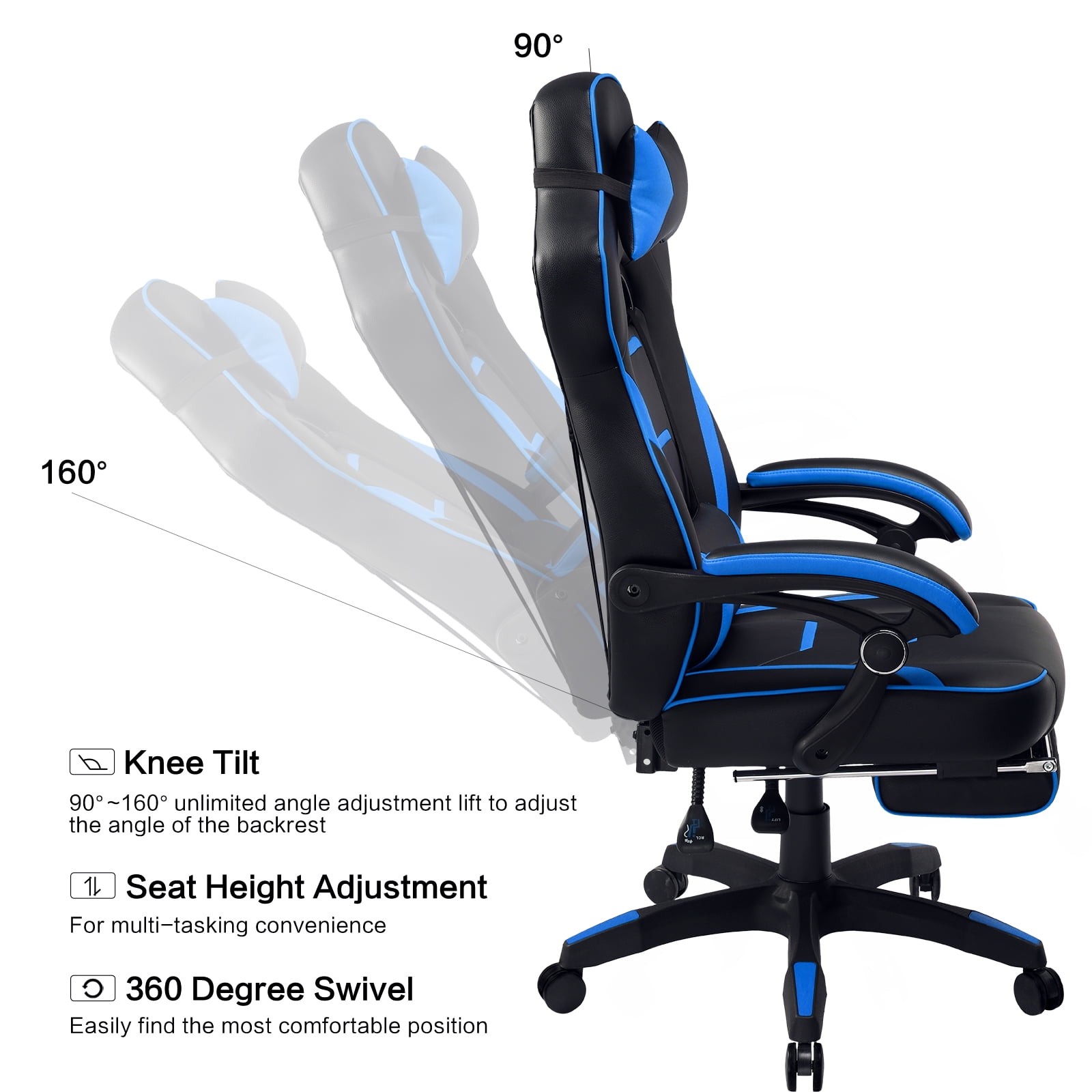 Luckracer Gaming Chair in Home with Footrest PU Office PC Chair