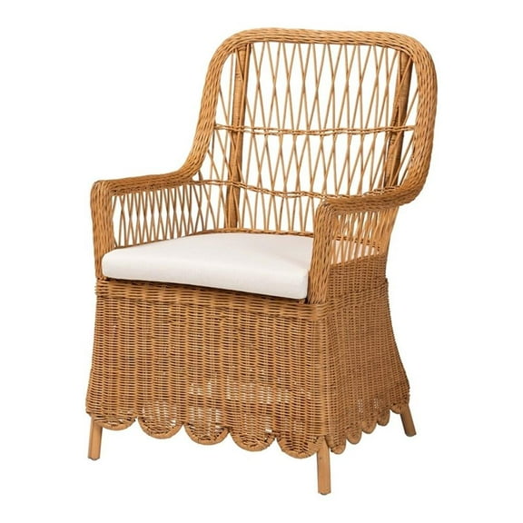 Pemberly Row Bohemian Light Honey Scalloped Rattan Arm Chair