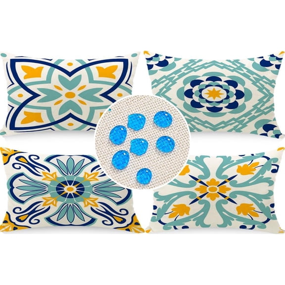 Outdoor Pillow Covers Set of 4 Geometric Patterns Waterproof Throw Pillow Covers 12x20 inch Boho Decorations for Funiture Patio Garden Home