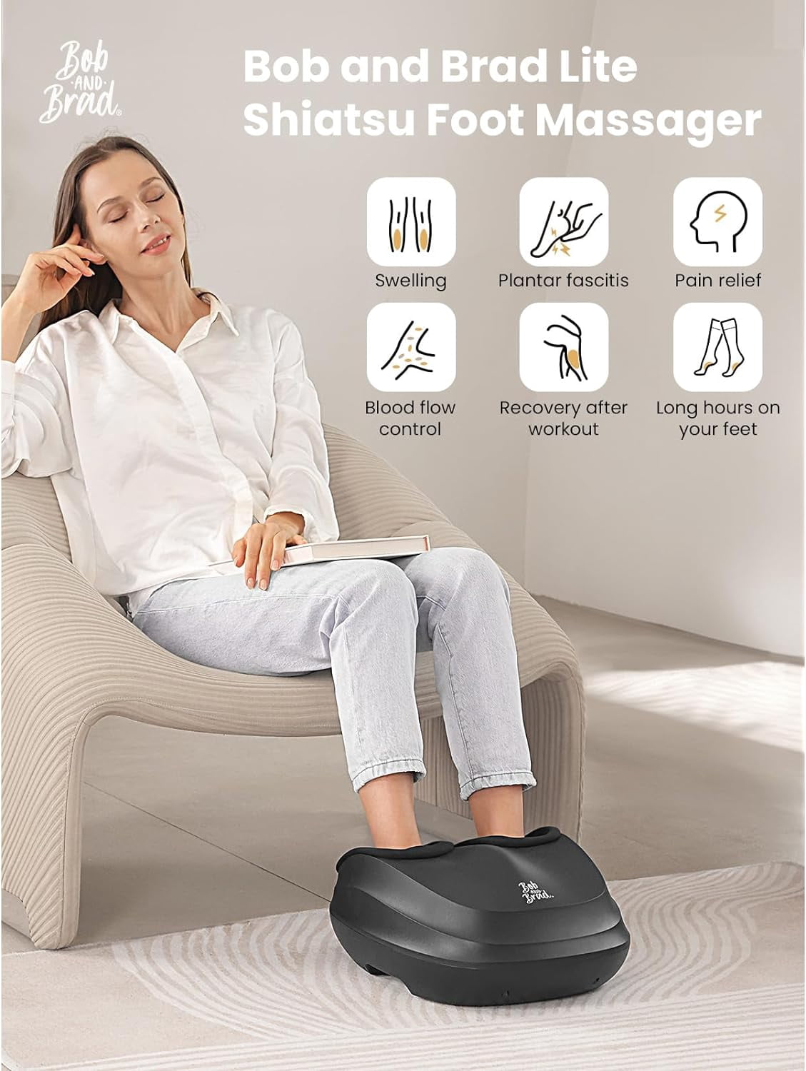 Bob and Brad Lite Foot Massager Machine with Heat and Remote, Shiatsu Deep Kneading, Delivers Relief for Tired Muscles and Plantar Fasciitis, Gifts for Men and Women, Fits Feet Up to Size 12