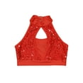 thumbnail image 3 of YEAHDOR Kids Girls Shiny Sequins Crop Top Sleeveless Hollow Front Dance Training Tops Red 8, 3 of 5