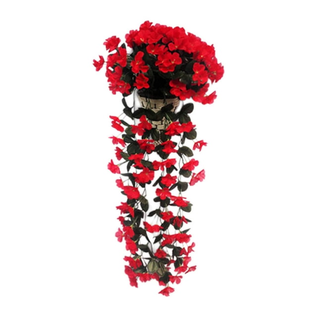 Ramo simulado de rosas violetas • Flores artificiales para decoración exterior • Cestas colgantes de ratán • 0,9 metros de largo • Jardinería para el hogar y el jardín • Pétalos de seda realistas