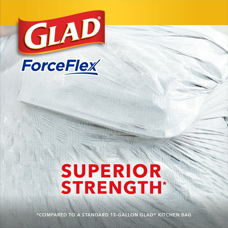 Glad ForceFlex 13 Gallon Tall Kitchen Trash Bags, Unscented, 120