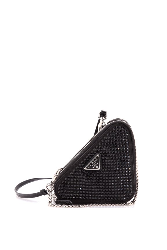 Pre-Owned Triangle Double Pouch Crossbody Crystal Embellished Satin Mini By Rebag