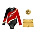thumbnail image 5 of YONGHS Kids Girls Rhinestone Gymnastic Dance Leotard Tumbling Bodysuit with Shorts Scrunchies Set Red 12, 5 of 7