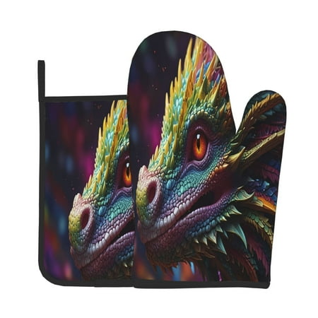 

Bingfone Colorful Dragon Head Profile Print Oven Mitts Pot Holders Set 2 PCS for Kitchen for Cooking Grilling Baking BBQ Pot Holders Cook Essentials