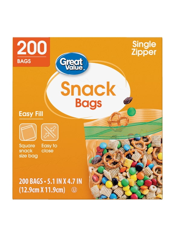 Great Value Fresh Seal Zipper Square Snack Bags, 200 Count