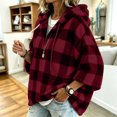 thumbnail image 5 of LUVDA Tops for Women Plaid Sherpa Fleece Hooded Pullovers Comfy V-Neck Drawstring 3/4 Sleeve Sweatshirts for Fall & Winter, 5 of 8