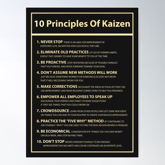10 Principles Of Kaizen Print Motivational Company Improve Business Improvement Poster Wall Art, Modern Wall Decor For Living Room Bedroom, 8x12 UNFRAMED