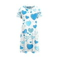 thumbnail image 3 of RANJIE Women's Plus Size Nightgown Heart Print Short Sleeve Crewneck Loose Sleep Dress Nightwear for Valentine's Day, Blue 5XL, 3 of 4