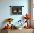 thumbnail image 5 of Serafina Home Thanksgiving Fall Harvest Embroidered Guest Fingertip Towels: Orange Gold White Gather Together Pumpkin on Plush Grey Gray, 2 Piece Set, 12" x 18" Inch Oeko-TEX Certified, 5 of 6